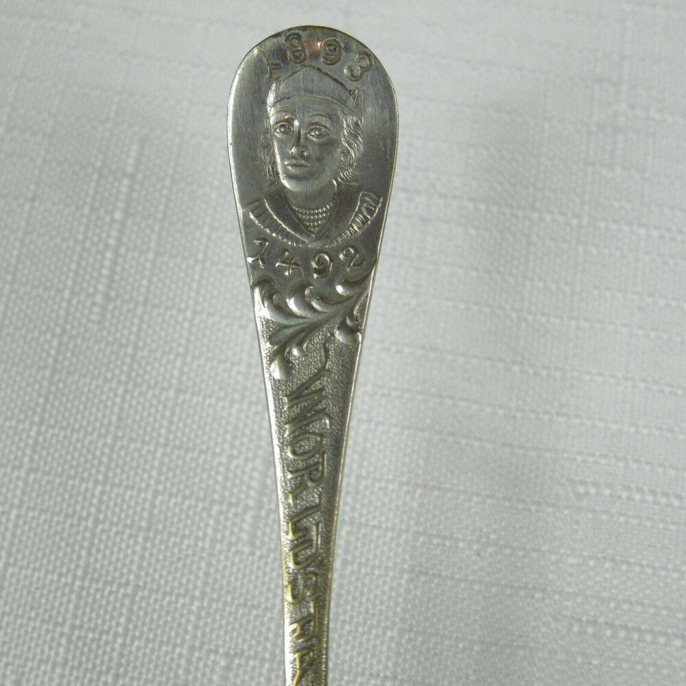 Antique 1893 Chicago Worlds Fair City Souvenir Spoon Columbus 1492 Standard - Picture 9 of 12